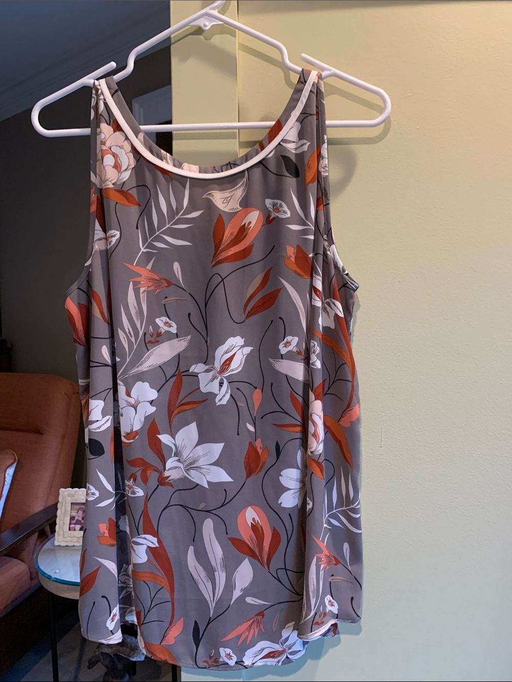 LOFT Sleeveless Floral Blouse in Gray and Rust